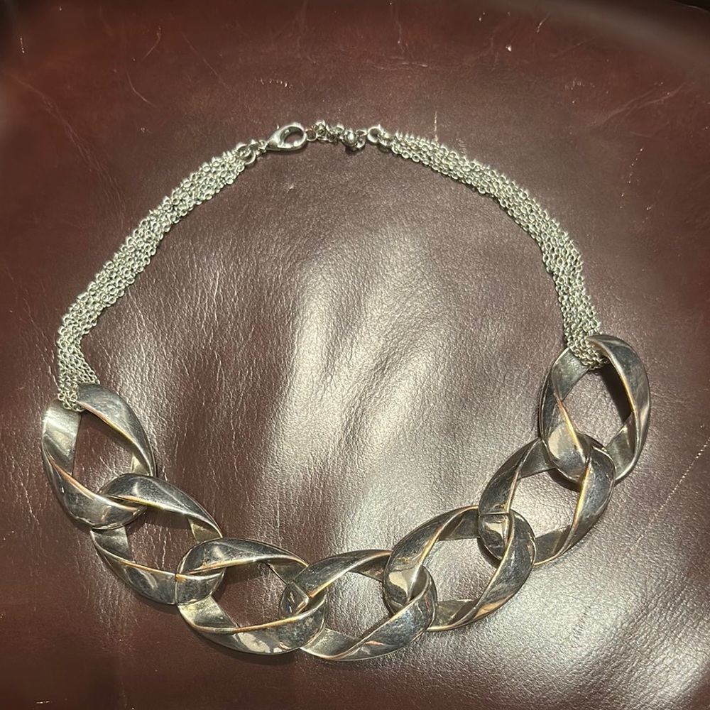 Silver Tone Chunky Statement Necklace